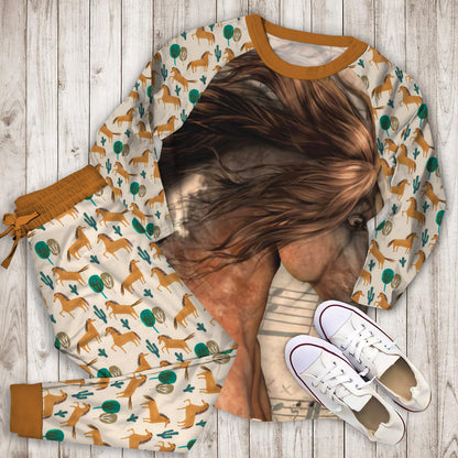 Beautiful Gipsy Horses Pajama Set | Pajamas | Cotton Sleepwear Sets | Soft Long Sleeve Pjs | Raglan Shirt and Pants Set