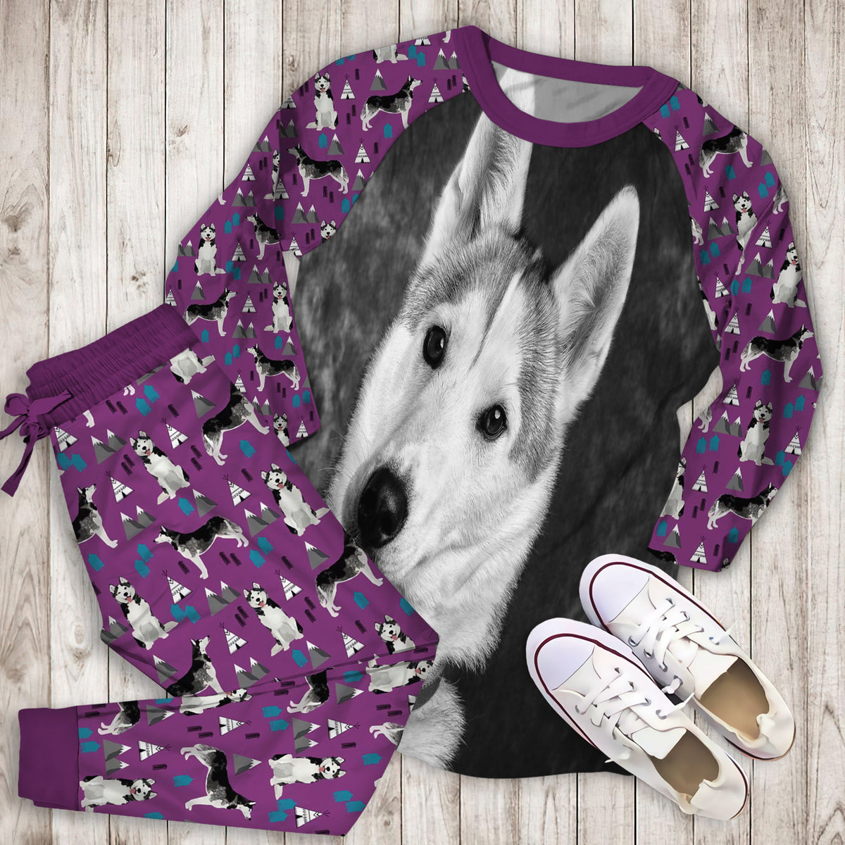 Husky Pajama Set |Sleepwear Pjs Sets | Raglan Shirt Pants Set
