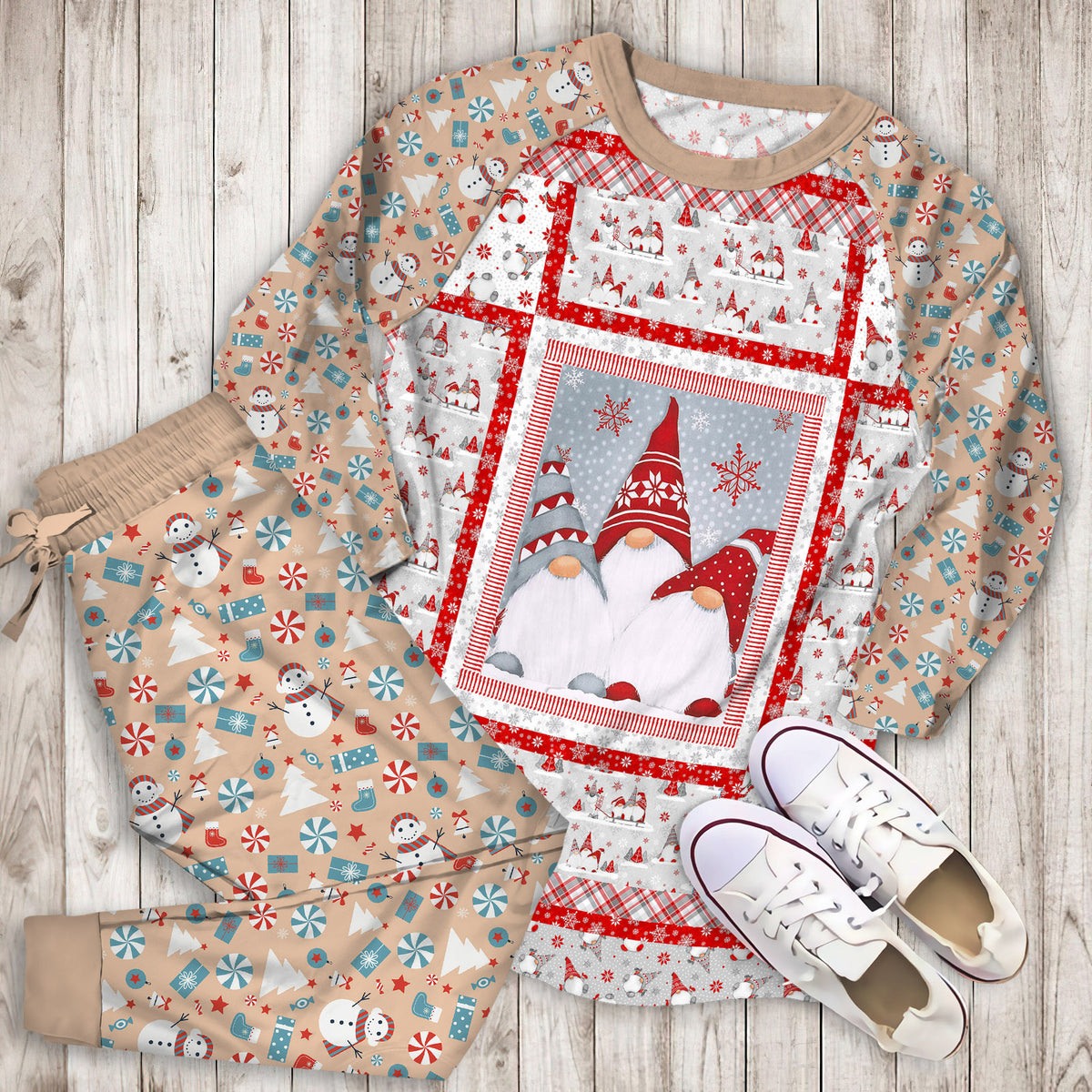 Christmas Gnome Pajama Set |Sleepwear Pjs Sets | Raglan Shirt Pants Set