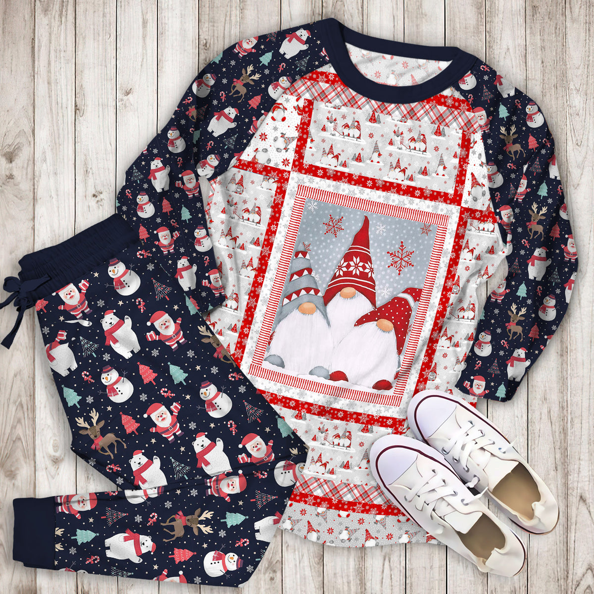 Christmas Gnome Pajama Set |Sleepwear Pjs Sets | Raglan Shirt Pants Set