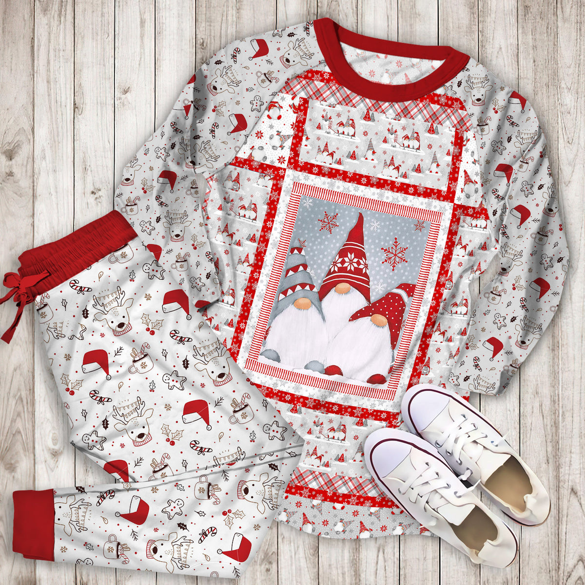 Christmas Gnome Pajama Set |Sleepwear Pjs Sets | Raglan Shirt Pants Set