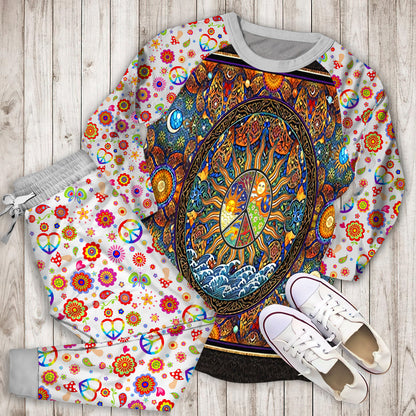 Hippie Madala Art Pajama Set | Pajamas | Cotton Sleepwear Sets | Soft Long Sleeve Pjs | Raglan Shirt and Pants Set