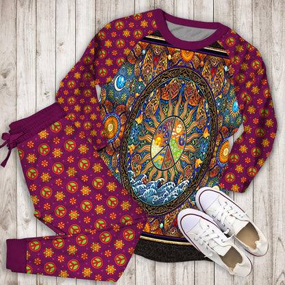Hippie Madala Art Pajama Set | Pajamas | Cotton Sleepwear Sets | Soft Long Sleeve Pjs | Raglan Shirt and Pants Set