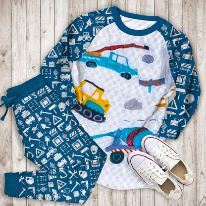 Under Construction Pajama Set | Pajamas | Cotton Sleepwear Sets | Soft Long Sleeve Pjs | Raglan Shirt and Pants Set