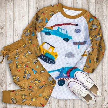 Under Construction Pajama Set | Pajamas | Cotton Sleepwear Sets | Soft Long Sleeve Pjs | Raglan Shirt and Pants Set