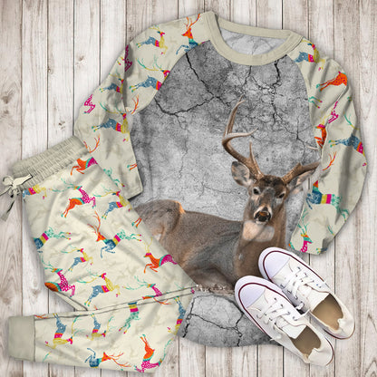 A Deer Pajama Set | Pajamas | Cotton Sleepwear Sets | Soft Long Sleeve Pjs | Raglan Shirt and Pants Set