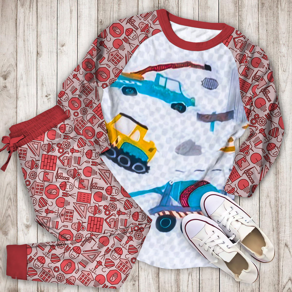 Under Construction Pajama Set | Pajamas | Cotton Sleepwear Sets | Soft Long Sleeve Pjs | Raglan Shirt and Pants Set