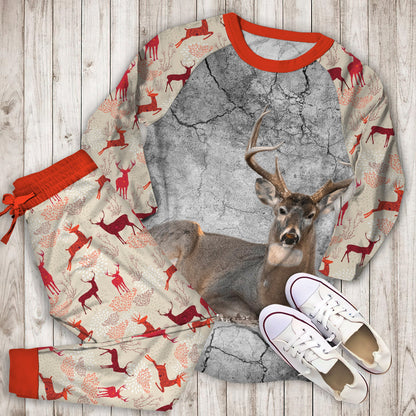 A Deer Pajama Set | Pajamas | Cotton Sleepwear Sets | Soft Long Sleeve Pjs | Raglan Shirt and Pants Set