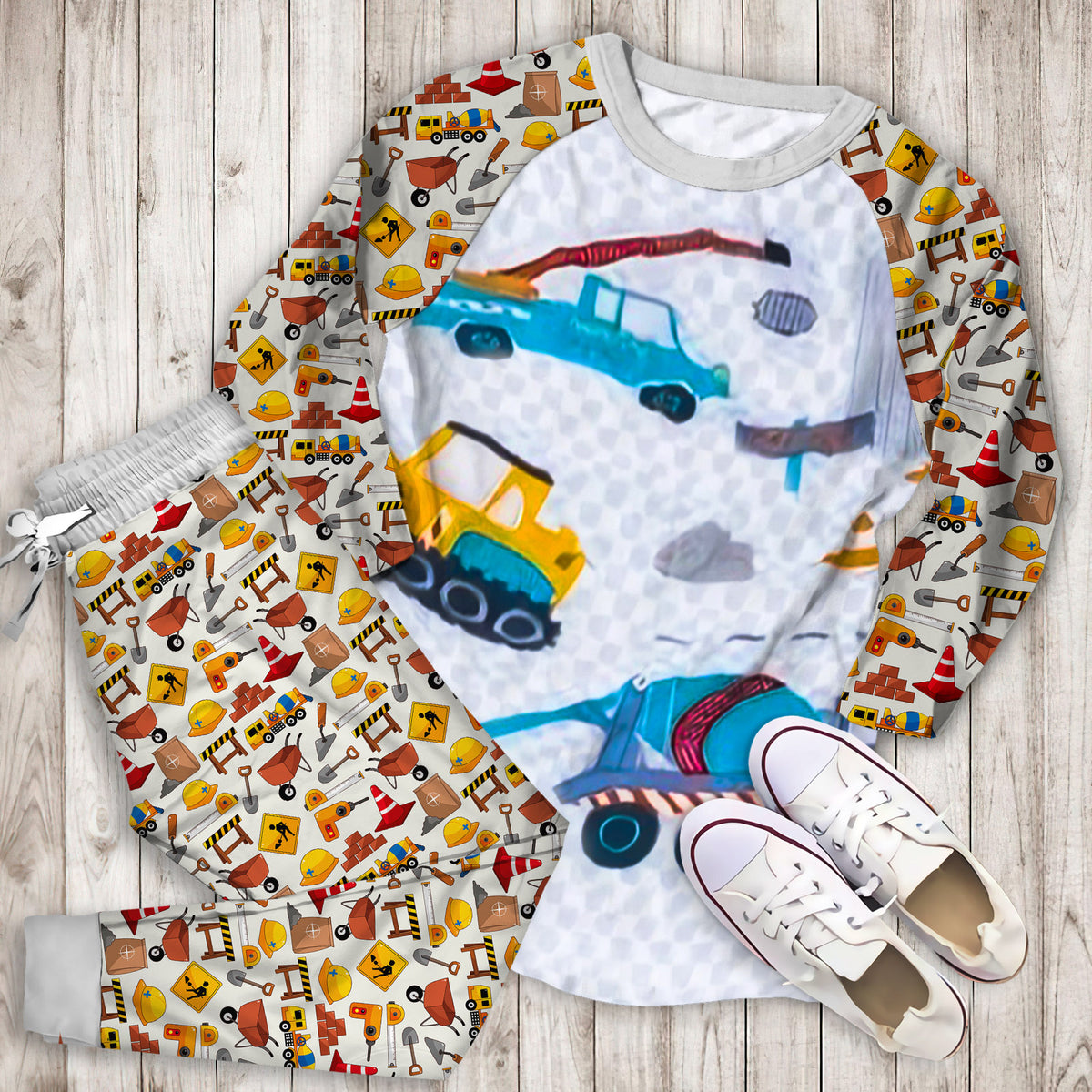 Under Construction Pajama Set | Pajamas | Cotton Sleepwear Sets | Soft Long Sleeve Pjs | Raglan Shirt and Pants Set