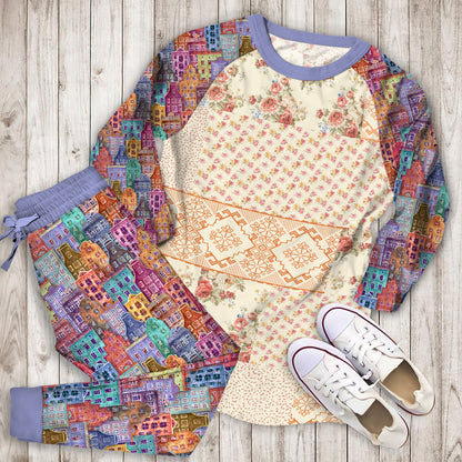 Mary Jane Home Sweet Blooms Pajama Set | Pajamas | Cotton Sleepwear Sets | Soft Long Sleeve Pjs | Raglan Shirt and Pants Set