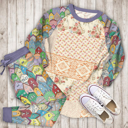 Mary Jane Home Sweet Blooms Pajama Set | Pajamas | Cotton Sleepwear Sets | Soft Long Sleeve Pjs | Raglan Shirt and Pants Set