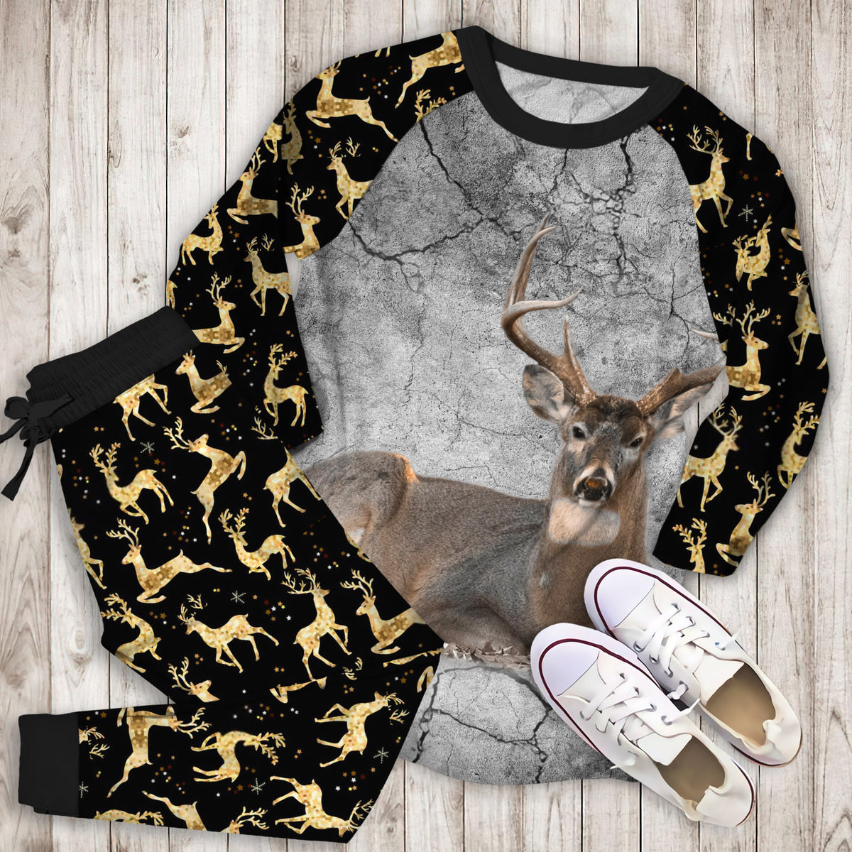 A Deer Pajama Set | Pajamas | Cotton Sleepwear Sets | Soft Long Sleeve Pjs | Raglan Shirt and Pants Set