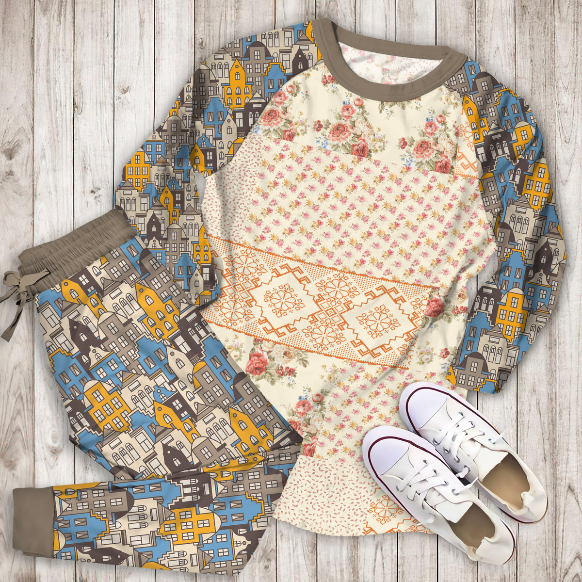 Mary Jane Home Sweet Blooms Pajama Set | Pajamas | Cotton Sleepwear Sets | Soft Long Sleeve Pjs | Raglan Shirt and Pants Set
