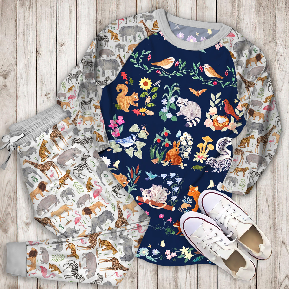 Animal Pajama Set | Pajamas | Cotton Sleepwear Sets | Soft Long Sleeve Pjs | Raglan Shirt and Pants Set