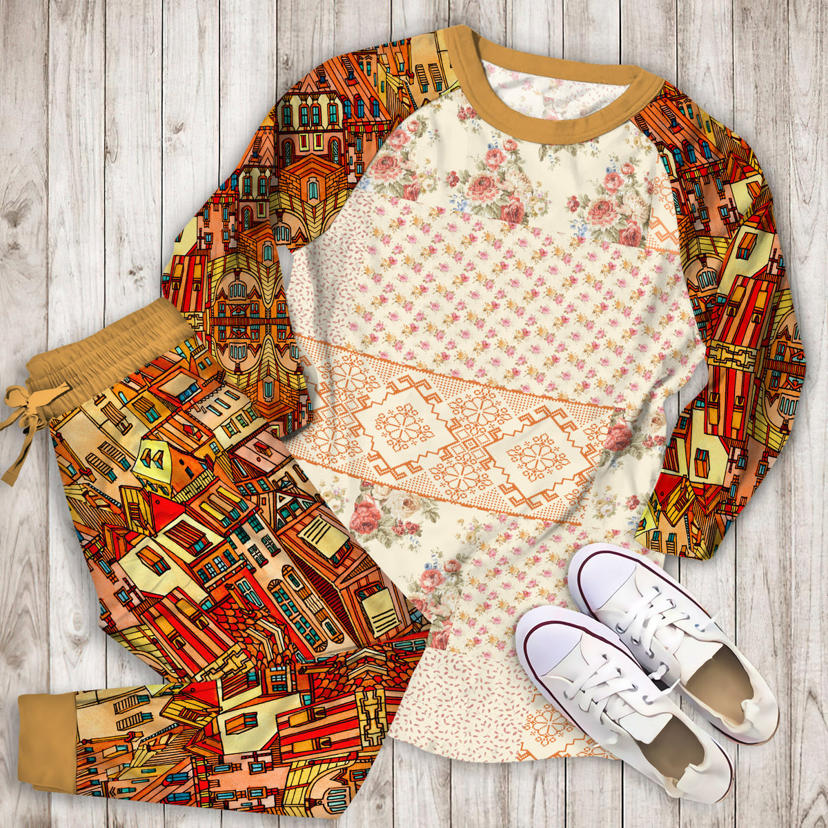 Mary Jane Home Sweet Blooms Pajama Set | Pajamas | Cotton Sleepwear Sets | Soft Long Sleeve Pjs | Raglan Shirt and Pants Set