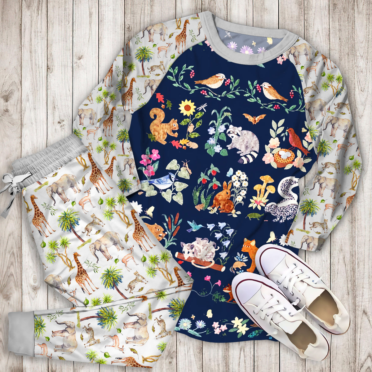 Animal Pajama Set | Pajamas | Cotton Sleepwear Sets | Soft Long Sleeve Pjs | Raglan Shirt and Pants Set