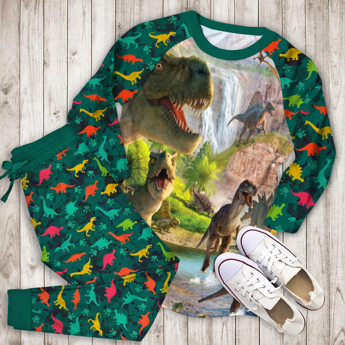 Dinosaur Pajama Set | Pajamas | Cotton Sleepwear Sets | Soft Long Sleeve Pjs | Raglan Shirt and Pants Set