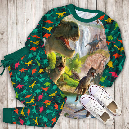 Dinosaur Pajama Set | Pajamas | Cotton Sleepwear Sets | Soft Long Sleeve Pjs | Raglan Shirt and Pants Set