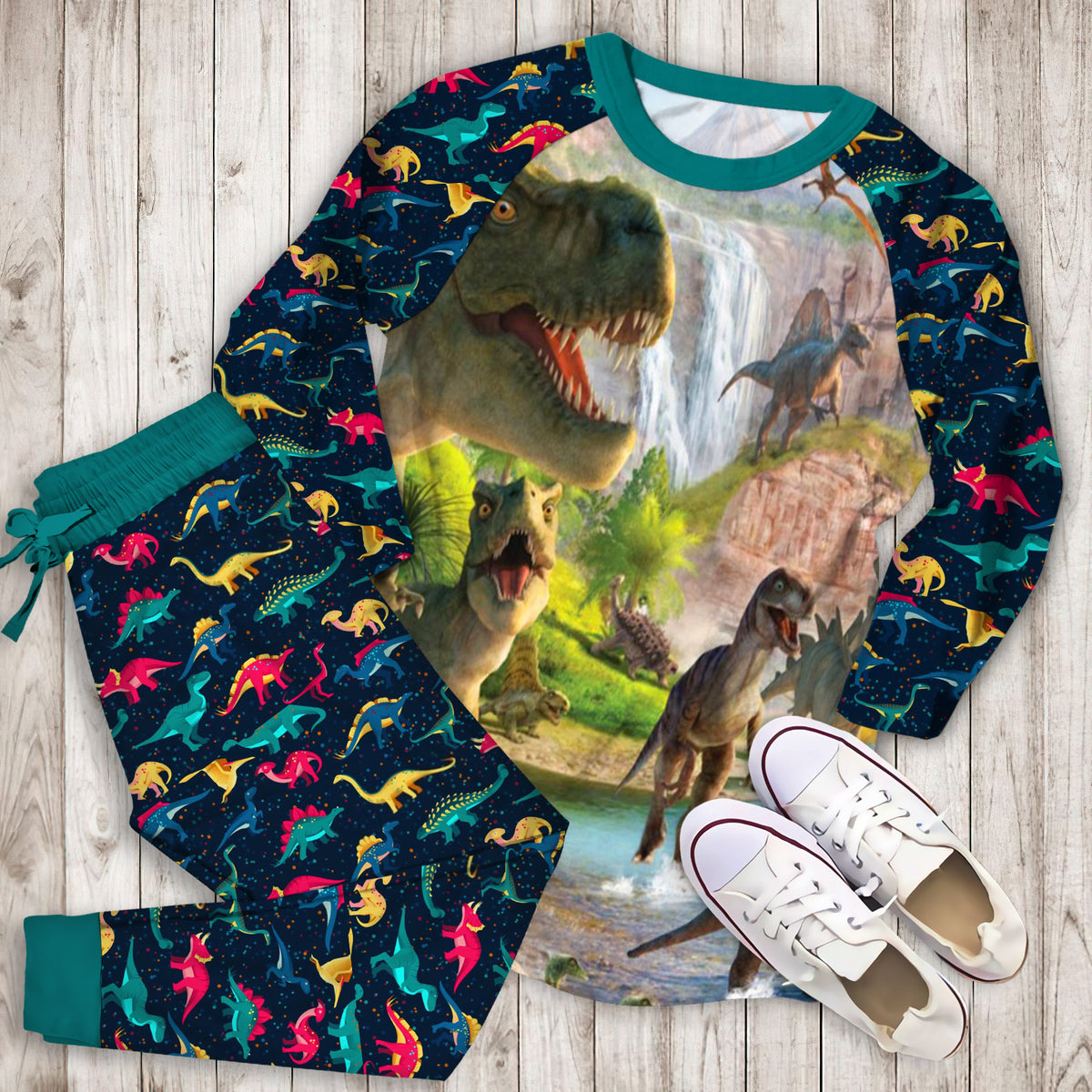Dinosaur Pajama Set | Pajamas | Cotton Sleepwear Sets | Soft Long Sleeve Pjs | Raglan Shirt and Pants Set