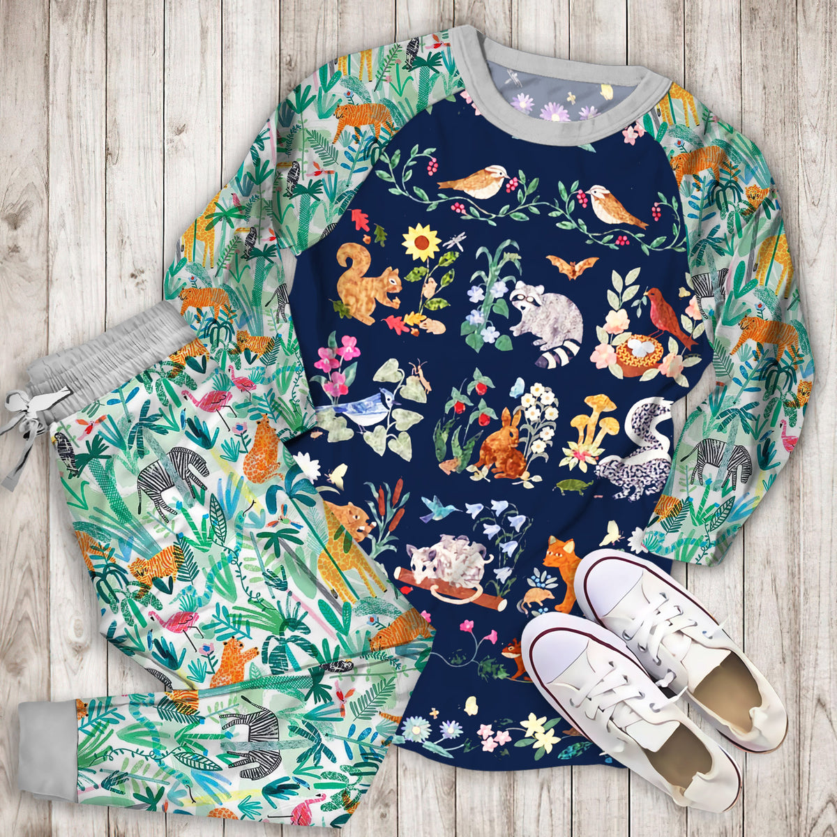 Animal Pajama Set | Pajamas | Cotton Sleepwear Sets | Soft Long Sleeve Pjs | Raglan Shirt and Pants Set