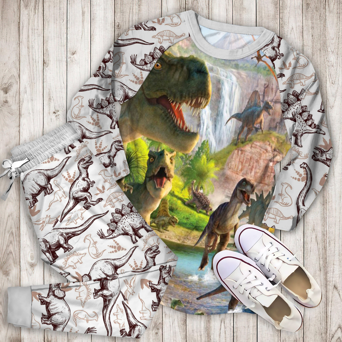 Dinosaur Pajama Set | Pajamas | Cotton Sleepwear Sets | Soft Long Sleeve Pjs | Raglan Shirt and Pants Set