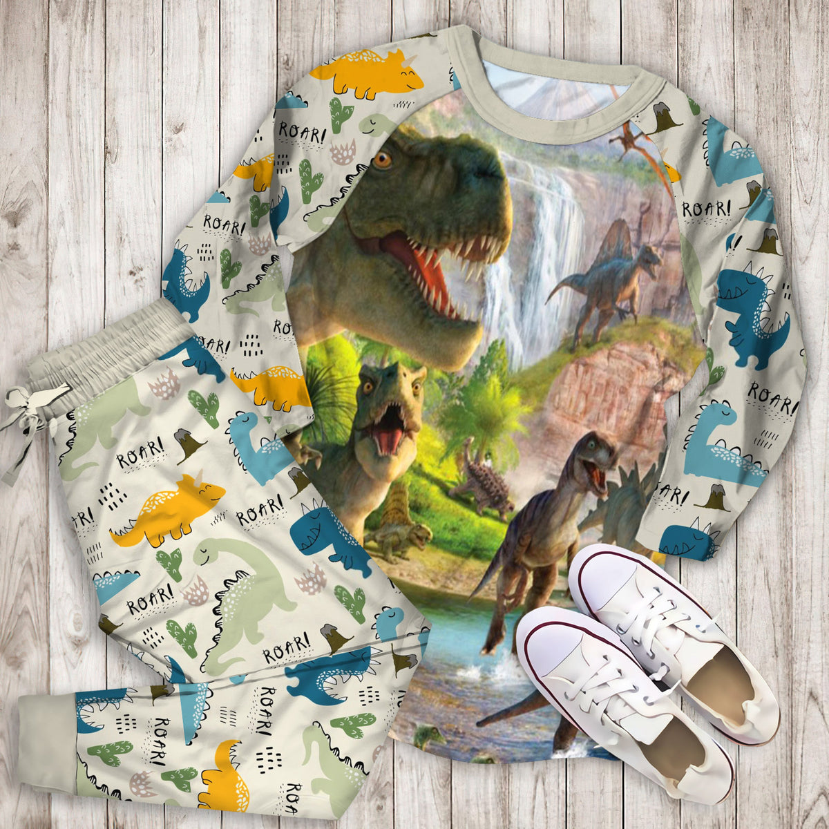 Dinosaur Pajama Set | Pajamas | Cotton Sleepwear Sets | Soft Long Sleeve Pjs | Raglan Shirt and Pants Set