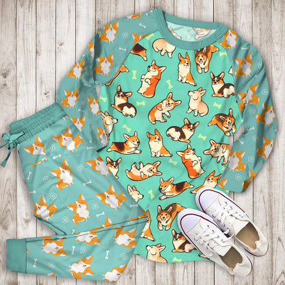 Corgi Pajama Set | Pajamas | Cotton Sleepwear Sets | Soft Long Sleeve Pjs | Raglan Shirt and Pants Set