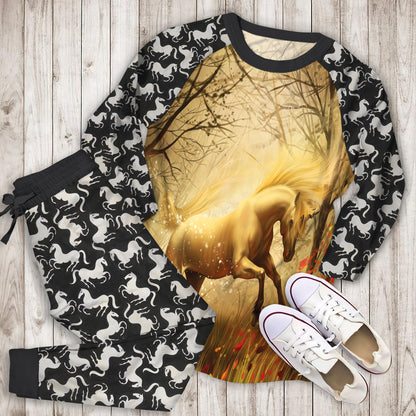 Horse Pajama Set | Pajamas | Cotton Sleepwear Sets | Soft Long Sleeve Pjs | Raglan Shirt and Pants Set