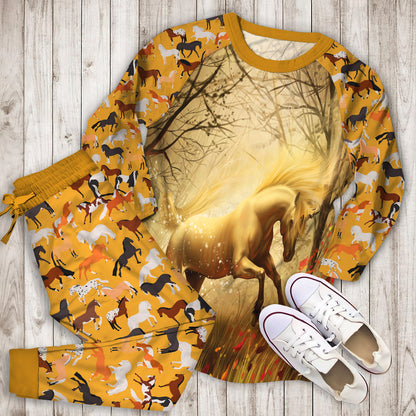 Horse Pajama Set | Pajamas | Cotton Sleepwear Sets | Soft Long Sleeve Pjs | Raglan Shirt and Pants Set