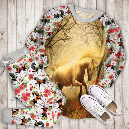 Horse Pajama Set | Pajamas | Cotton Sleepwear Sets | Soft Long Sleeve Pjs | Raglan Shirt and Pants Set