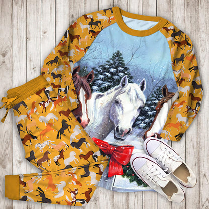 Horse Christmas Pajama Set | Pajamas | Cotton Sleepwear Sets | Soft Long Sleeve Pjs | Raglan Shirt and Pants Set