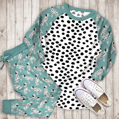 Dalmatian Spots Black And White Polka Dots Pajama Set | Pajamas | Cotton Sleepwear Sets | Soft Long Sleeve Pjs | Raglan Shirt and Pants Set