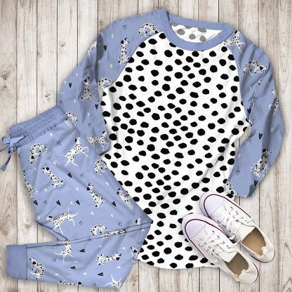 Dalmatian Spots Black And White Polka Dots Pajama Set | Pajamas | Cotton Sleepwear Sets | Soft Long Sleeve Pjs | Raglan Shirt and Pants Set