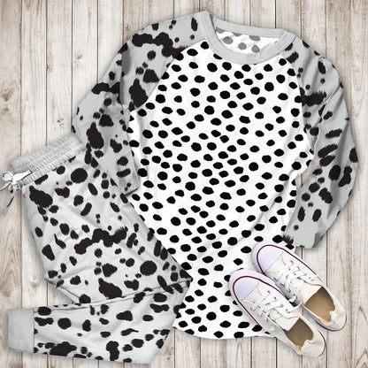 Dalmatian Spots Black And White Polka Dots Pajama Set | Pajamas | Cotton Sleepwear Sets | Soft Long Sleeve Pjs | Raglan Shirt and Pants Set
