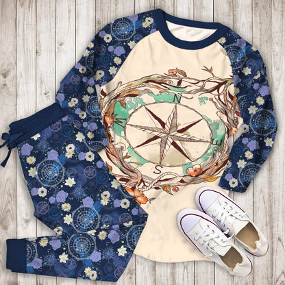 Compass Pajama Set | Pajamas | Cotton Sleepwear Sets | Soft Long Sleeve Pjs | Raglan Shirt and Pants Set