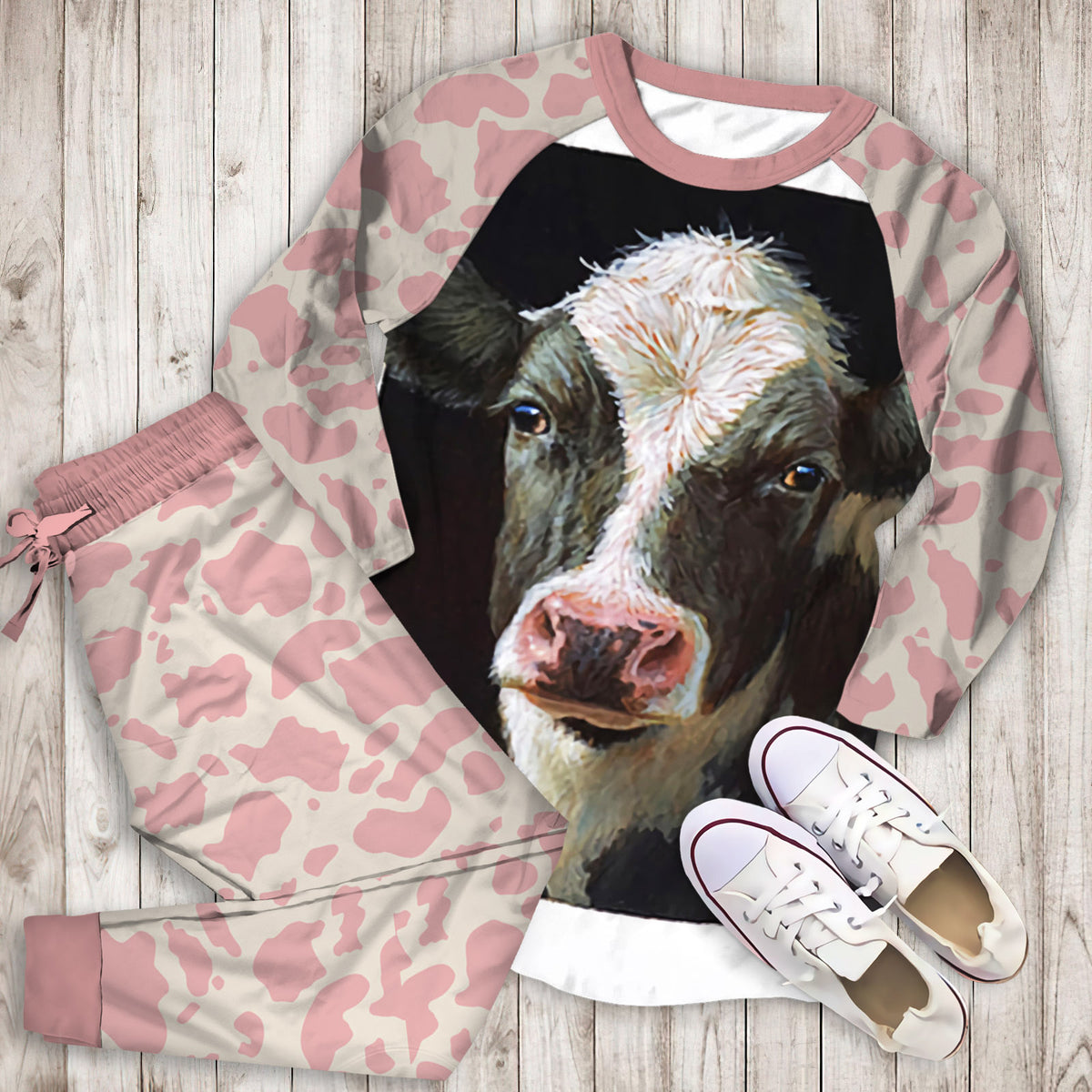 Cow Pajama Set |Sleepwear Pjs Sets | Raglan Shirt Pants Set