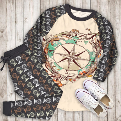Compass Pajama Set | Pajamas | Cotton Sleepwear Sets | Soft Long Sleeve Pjs | Raglan Shirt and Pants Set