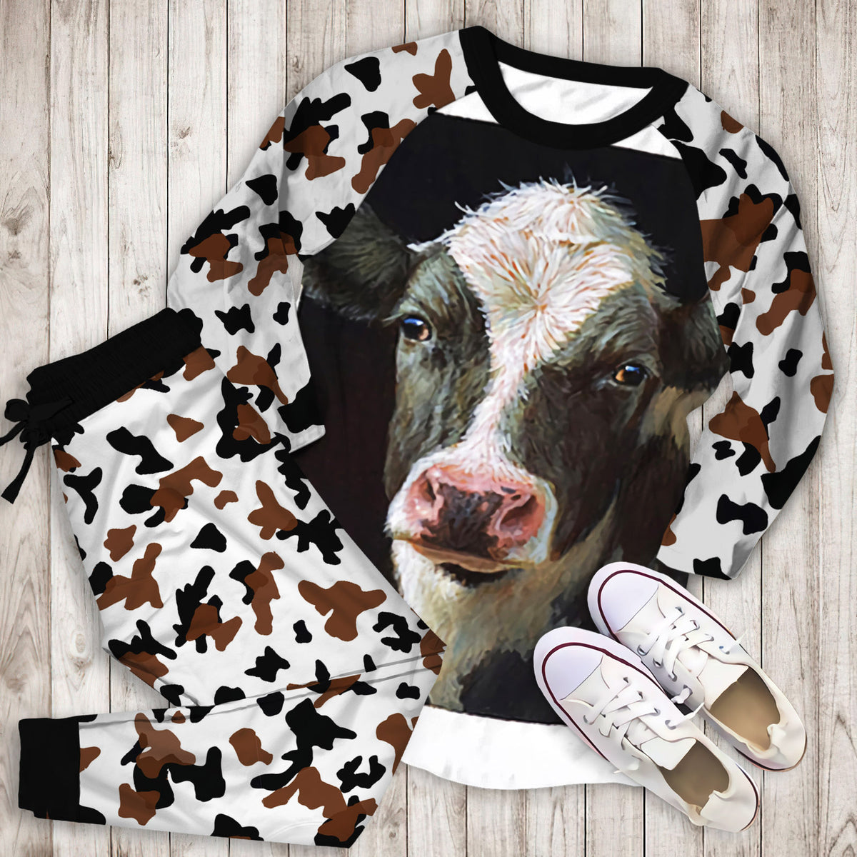 Cow Pajama Set |Sleepwear Pjs Sets | Raglan Shirt Pants Set