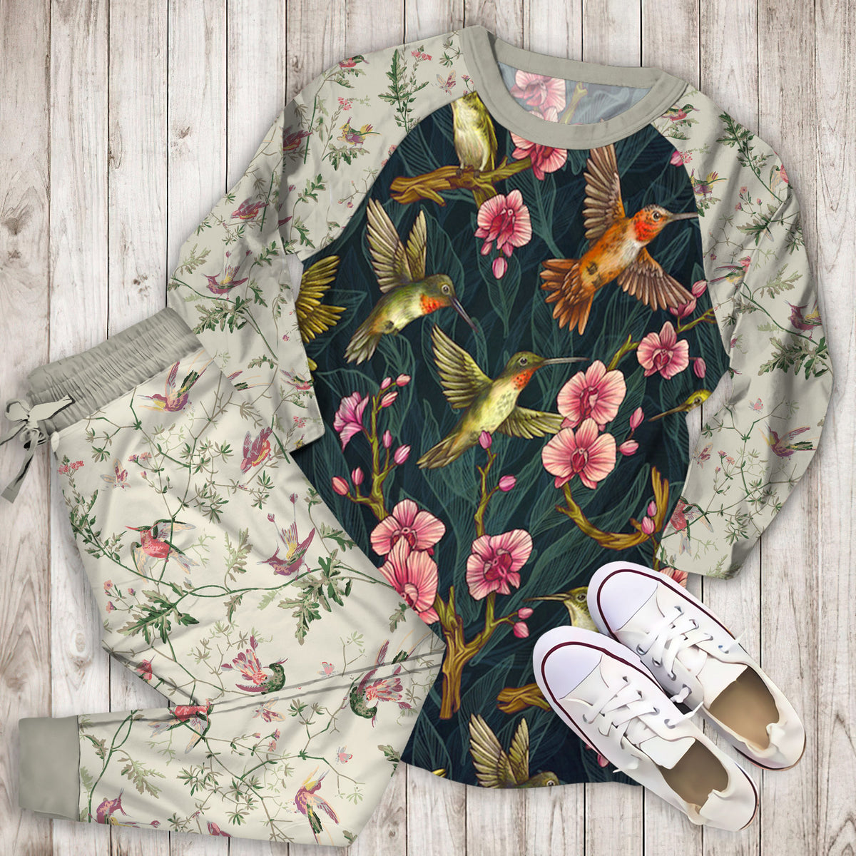 Humming Bird Pajama Set | Pajamas | Cotton Sleepwear Sets | Soft Long Sleeve Pjs | Raglan Shirt and Pants Set