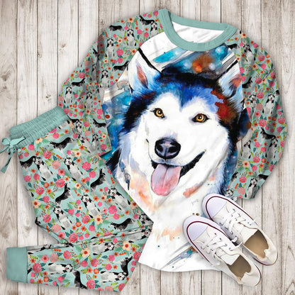 Husky Pajama Set | Pajamas | Cotton Sleepwear Sets | Soft Long Sleeve Pjs | Raglan Shirt and Pants Set