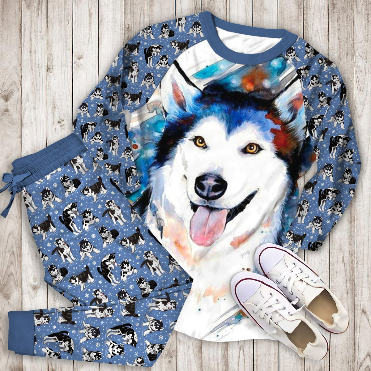 Husky Pajama Set | Pajamas | Cotton Sleepwear Sets | Soft Long Sleeve Pjs | Raglan Shirt and Pants Set
