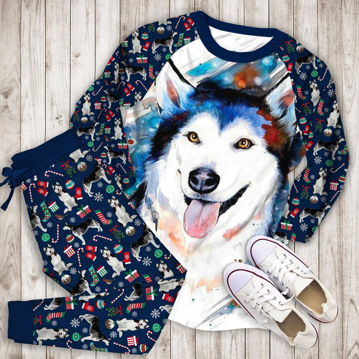 Husky Pajama Set | Pajamas | Cotton Sleepwear Sets | Soft Long Sleeve Pjs | Raglan Shirt and Pants Set
