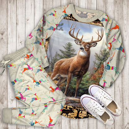 Woodside Deer Pajama Set |Sleepwear Pjs Sets | Raglan Shirt Pants Set