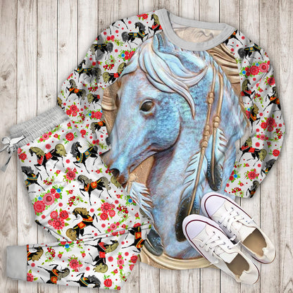Horse Pajama Set | Pajamas | Cotton Sleepwear Sets | Soft Long Sleeve Pjs | Raglan Shirt and Pants Set