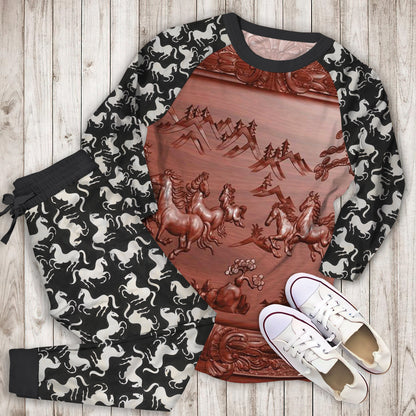 Horse Pajama Set | Pajamas | Cotton Sleepwear Sets | Soft Long Sleeve Pjs | Raglan Shirt and Pants Set