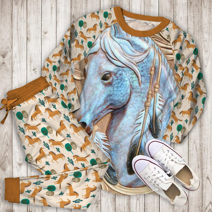 Horse Pajama Set | Pajamas | Cotton Sleepwear Sets | Soft Long Sleeve Pjs | Raglan Shirt and Pants Set