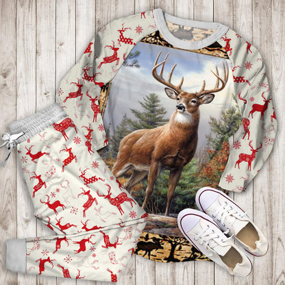 Woodside Deer Pajama Set |Sleepwear Pjs Sets | Raglan Shirt Pants Set