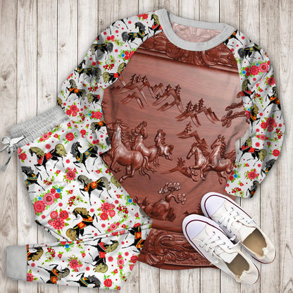 Horse Pajama Set | Pajamas | Cotton Sleepwear Sets | Soft Long Sleeve Pjs | Raglan Shirt and Pants Set