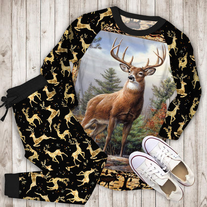 Woodside Deer Pajama Set |Sleepwear Pjs Sets | Raglan Shirt Pants Set