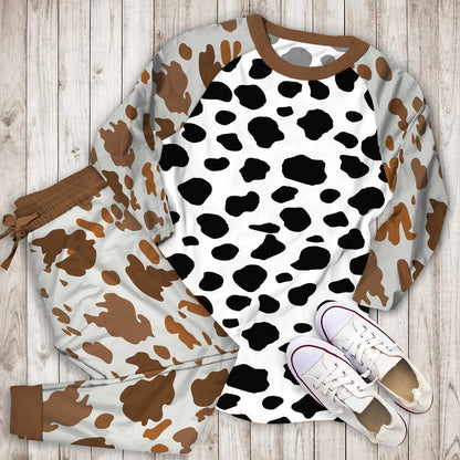 Black And White Cow Pajama Set |Sleepwear Pjs Sets | Raglan Shirt Pants Set